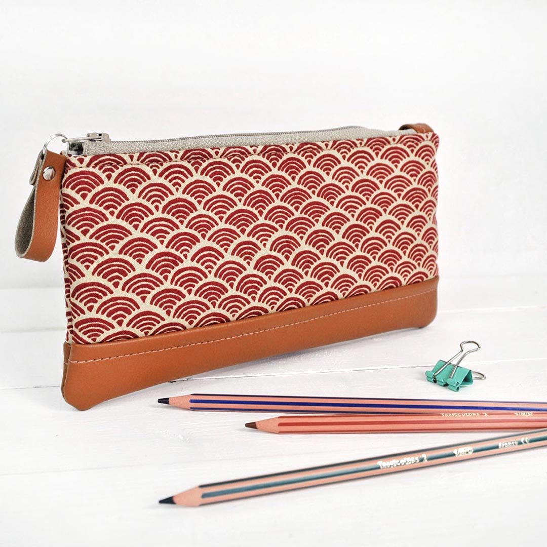 Leather Pencil Case Handmade Case Leather Pencil Pouch. Red Pencil